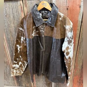 WESTERN LINEN - Leather Jacket with Cowhide Accents - Large